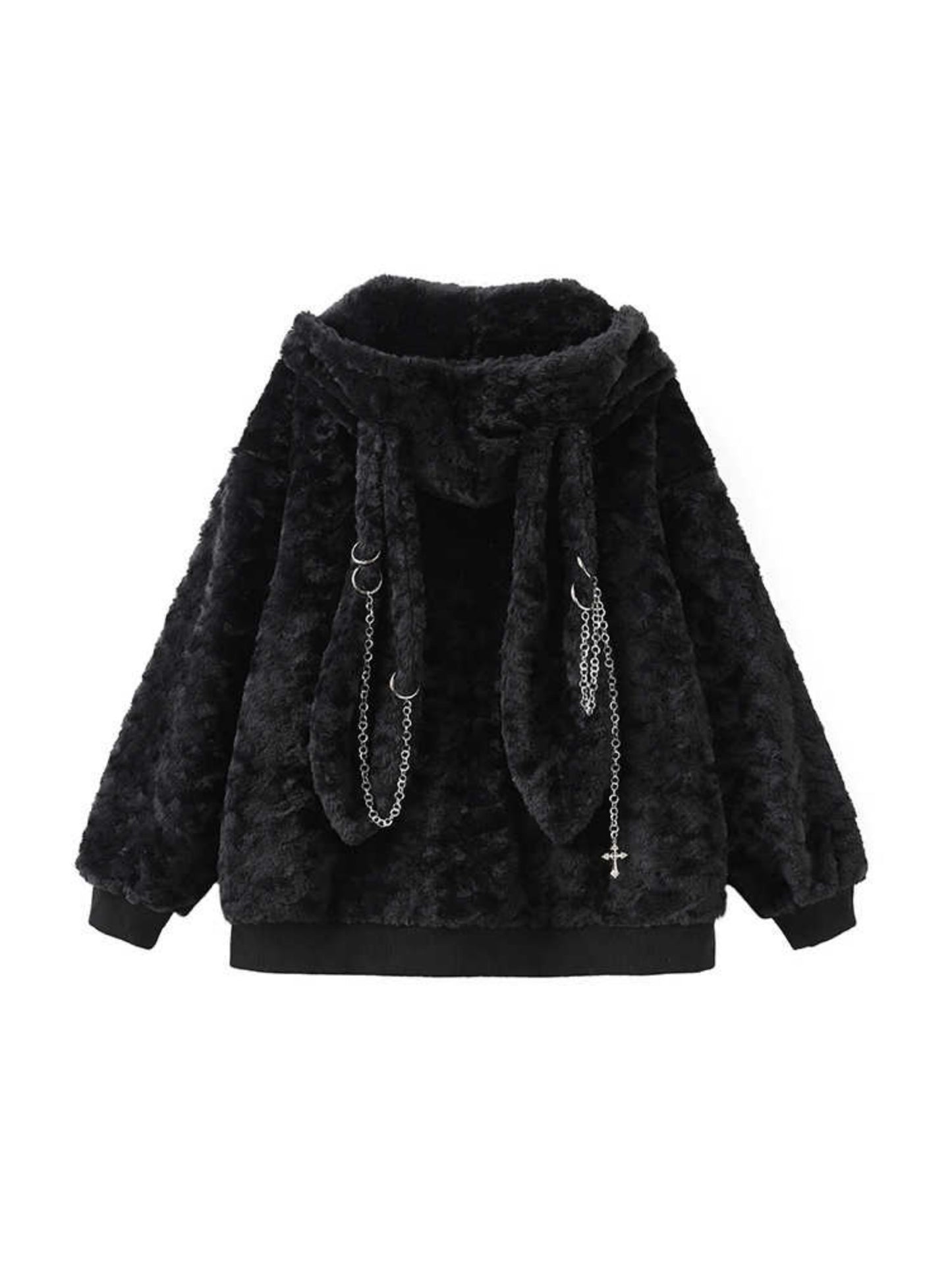 Black Lamb Wool Rabbit Ear Hood